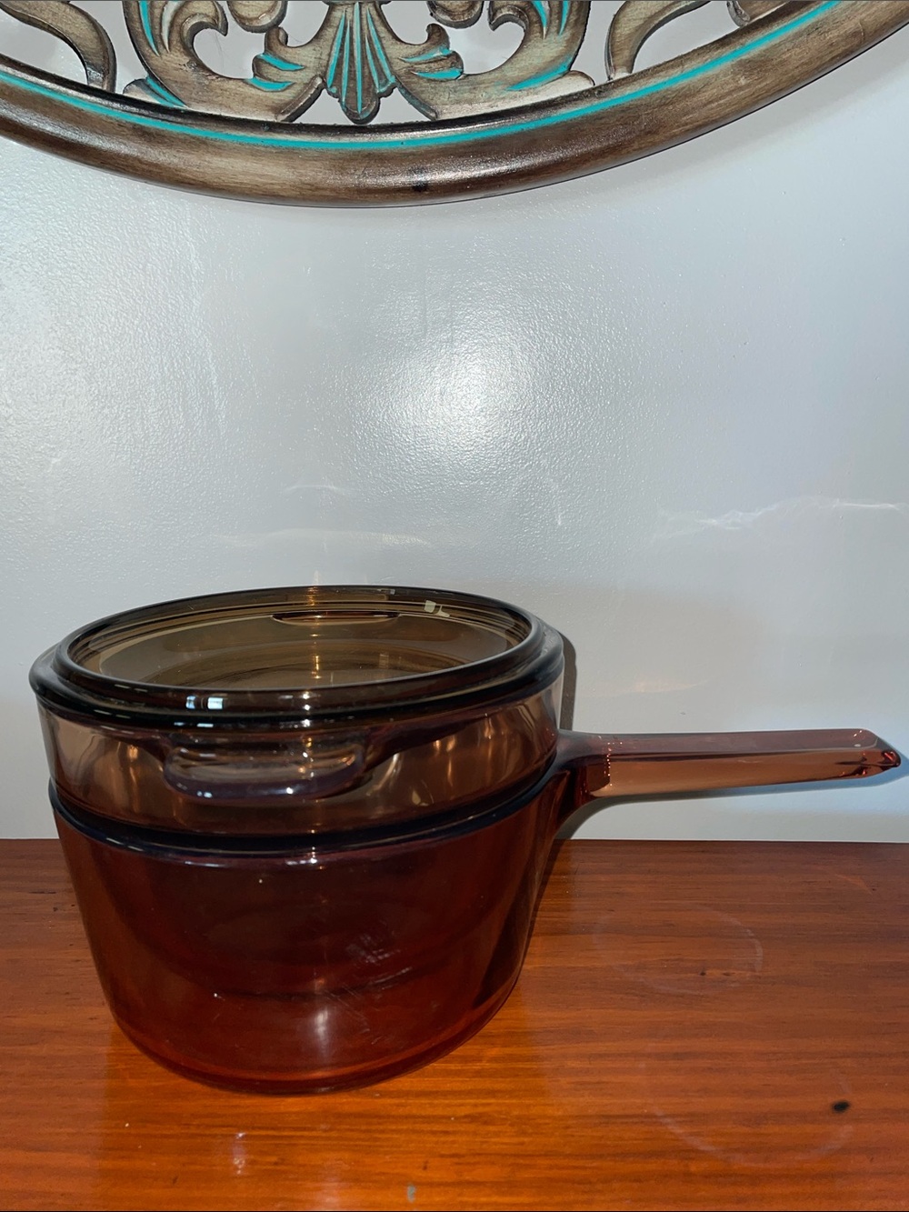 Vintage Corning Visions Amber Glass 1.5L Double Boiler Saucepan Set w Lid